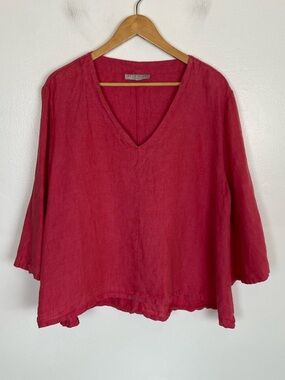 Bryn Walker Linen Tunic Top Size M Pink Beach Coastal Lagenlook Bell Sleeves USA
